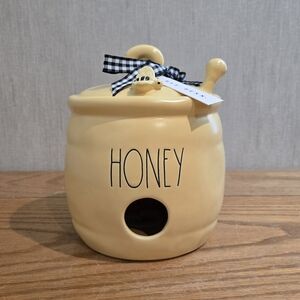 Rae Dunn Yellow Honey Jar with Black Lettering
